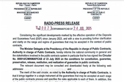 RADIO-PRESS RELEASE N°000023/CRP/MINMAP/CAB of 24th JULY 2025