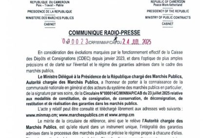 COMMUNIQUE RADIO-PRESSE N°000023/CRP/MINMAP/CAB du 24 JUILLET 2025
