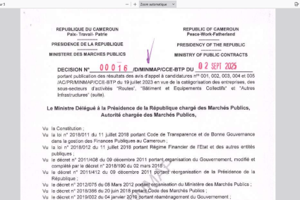 Décision N°00016/D/MINMAP/CCE-BTP du 02 septembre 2025