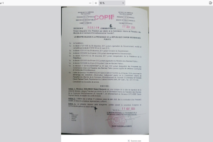 DECISION N°000246/D/MINMAP/CAB du 11 aout 2025 portant désignation d’un président par Intérim de la commission Interne de passation des Marchés  de la Commune d’Arrondissement de Yaoundé 7
